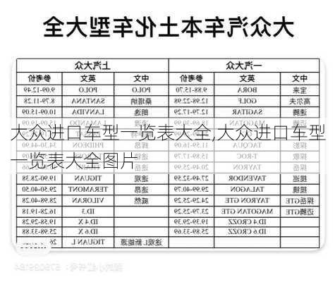 大众进口车型一览表大全,大众进口车型一览表大全图片