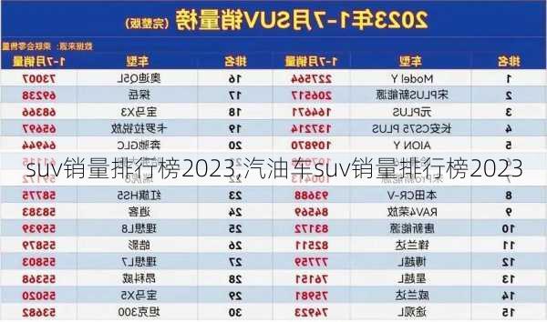 suv销量排行榜2023,汽油车suv销量排行榜2023