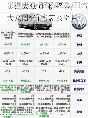 上汽大众id4价格表,上汽大众id4价格表及图片