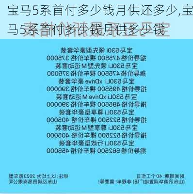 宝马5系首付多少钱月供还多少,宝马5系首付多少钱月供多少钱